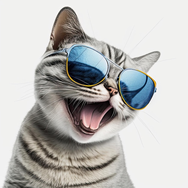 Ai a généré une illustration d'un chat mignon portant des lunettes de soleil sur fond blanc