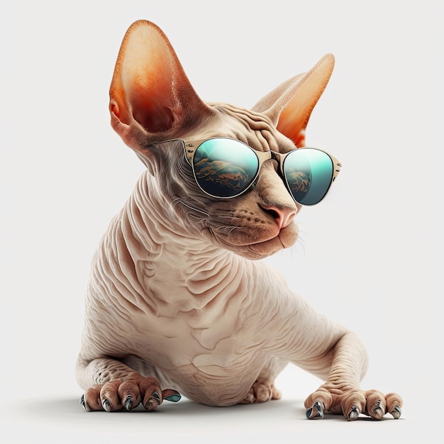 Ai a généré une illustration d'un chat mignon portant des lunettes de soleil sur fond blanc