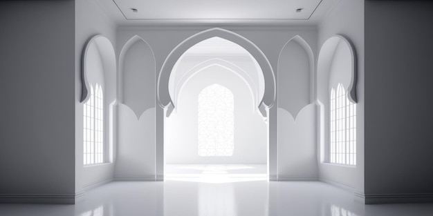 Ai a généré une illustration de la conception architecturale de l'intérieur de la mosquée musulmane