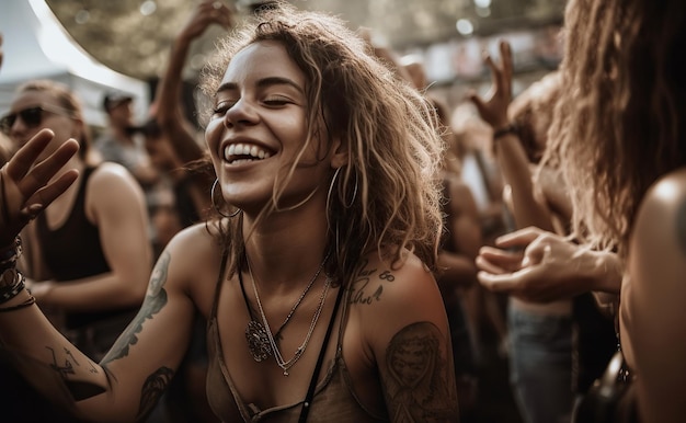 Ai a généré une illustration d'une foule de personnes regardant un concert au festival de musique d'été de plage d'été