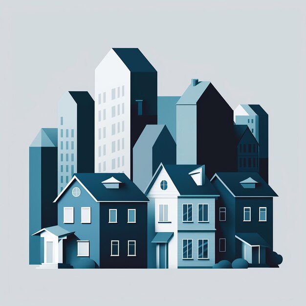 ai généré Illustration maisons et appartement sur fond blanc