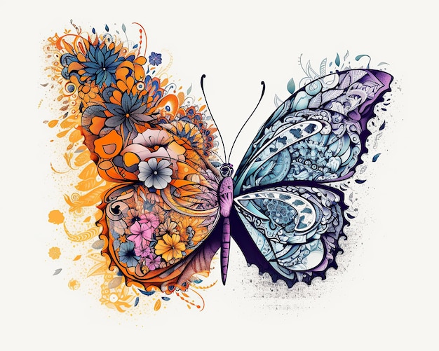 Ai a généré une illustration moitié fleur et moitié papillon