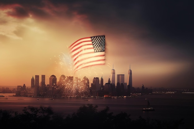 Ai a généré une illustration de New York le soir du Nouvel An avec des feux d'artifice sur la ville