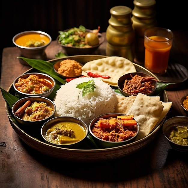 AI a généré une photo d'un délicieux repas en thali pour l'illustration de la nourriture naturelle