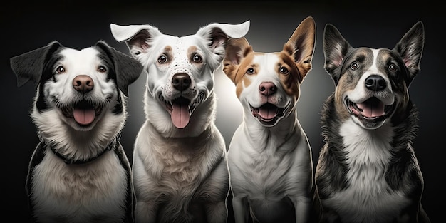 Ai a généré une photo de groupe de chiens bien éclairés