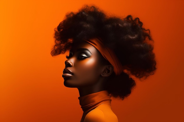 Ai a généré un portrait d'une belle femme africaine à la peau noire sur un fond coloré