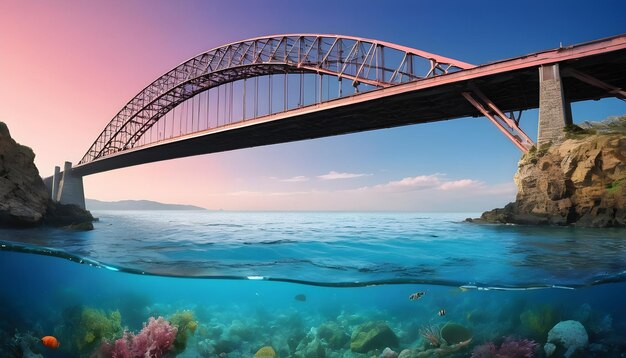 Photo ai générée ai générative sous la mer et pont avec de belles couleurs
