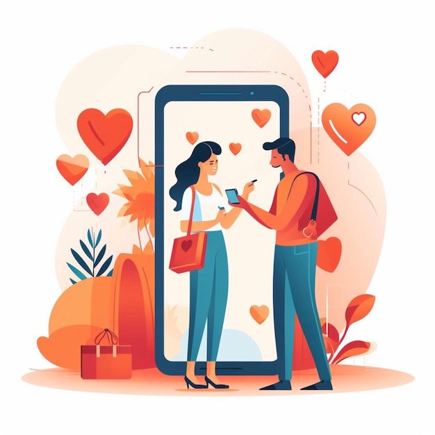 AI Love Illustration de téléphone sur les réseaux sociaux