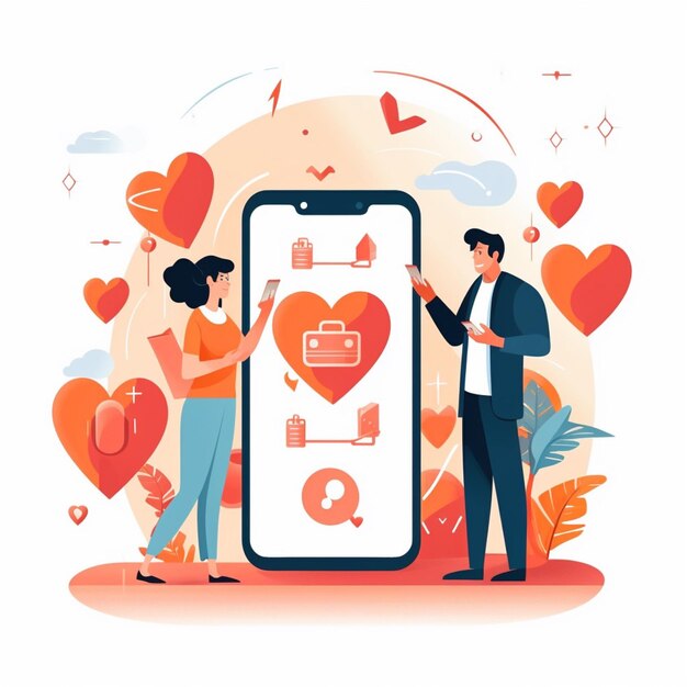 AI Love Illustration de téléphone sur les réseaux sociaux