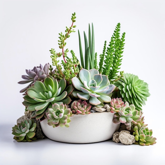 AI magnifique pot de plantes succulentes sur fond blanc