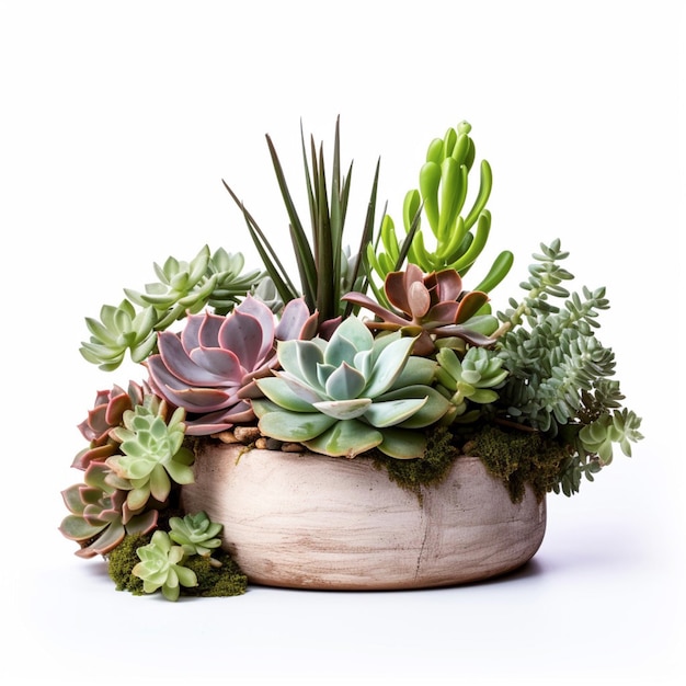 AI magnifique pot de plantes succulentes sur fond blanc