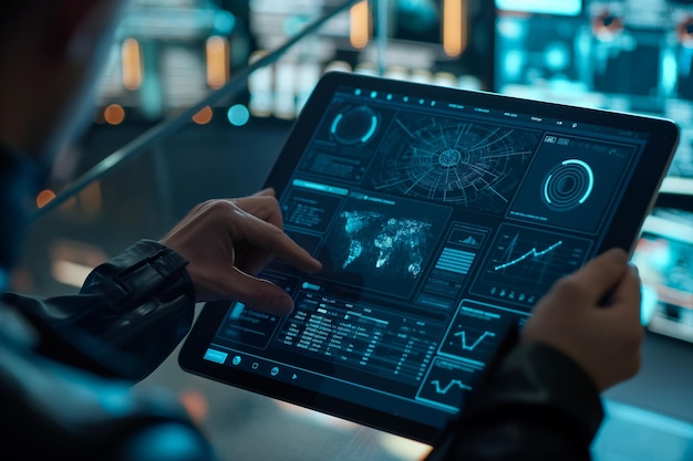 Photo ai science des données concept de technologie numérique programmateur informatique utilisant une tablette numérique avec ai