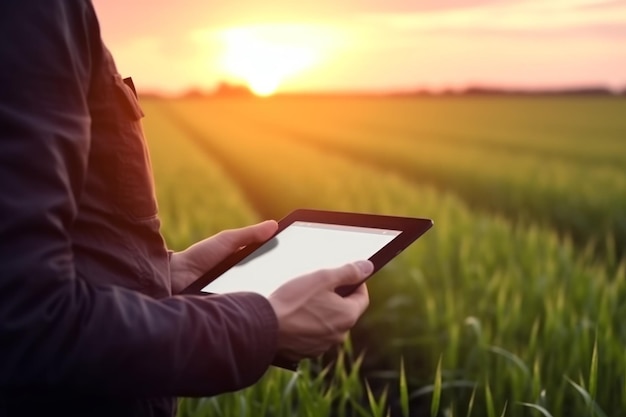 À l'aide d'une tablette chez un travailleur agricole sur le terrain Générer Ai