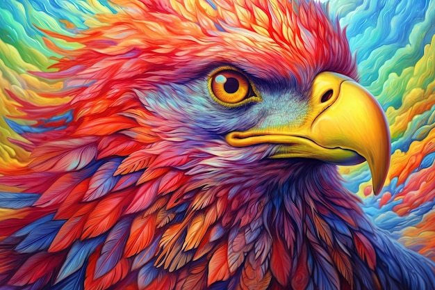 Aigle arc-en-ciel couleurs illustration surréaliste générative ai