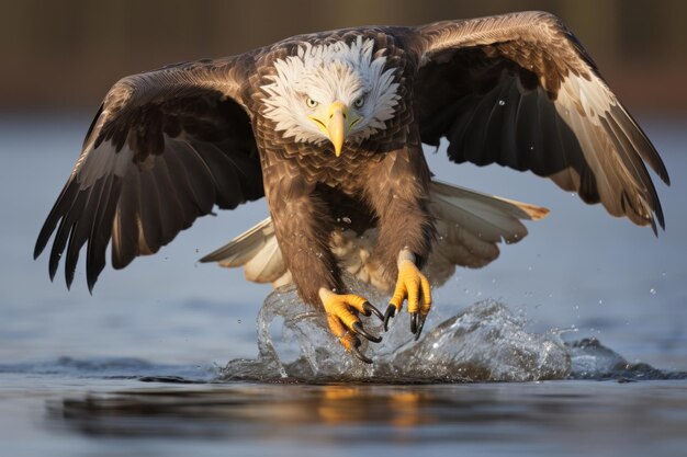 Photo un aigle chauve atterrissant sur l'eau