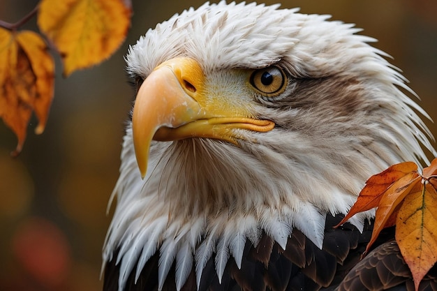 Photo l'aigle chauve avec le feuillage d'automne