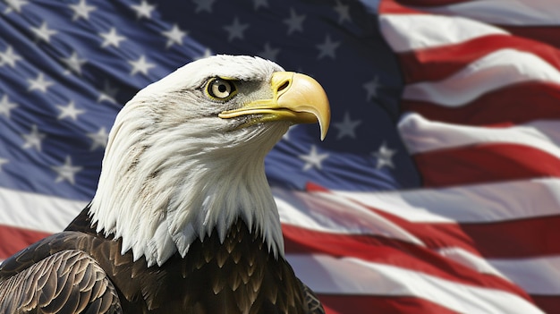L'aigle chauve nord-américain sur le drapeau américain