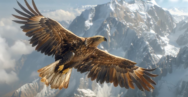 L'aigle chauve survolant une chaîne de montagnes