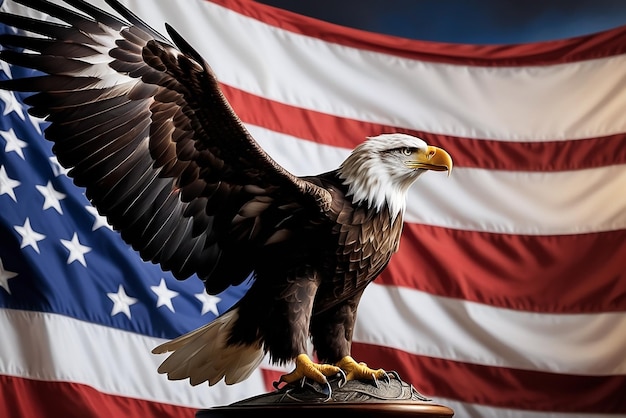 Photo l'aigle dans le drapeau américain