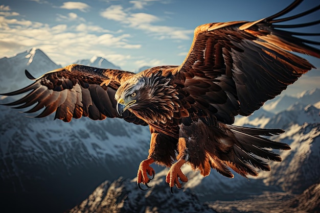 L'aigle doré majestueux sur les montagnes enneigées IA générative