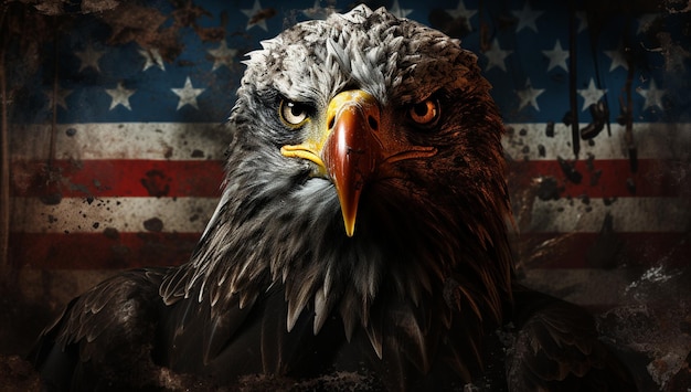 Aigle et drapeau Drapeau américain avec aigle Aigle à tête blanche américain devant le drapeau des États-Unis