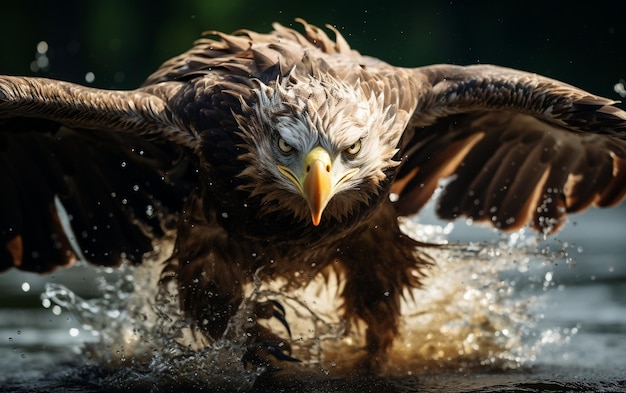 Aigle éclaboussant de l'eau IA générative