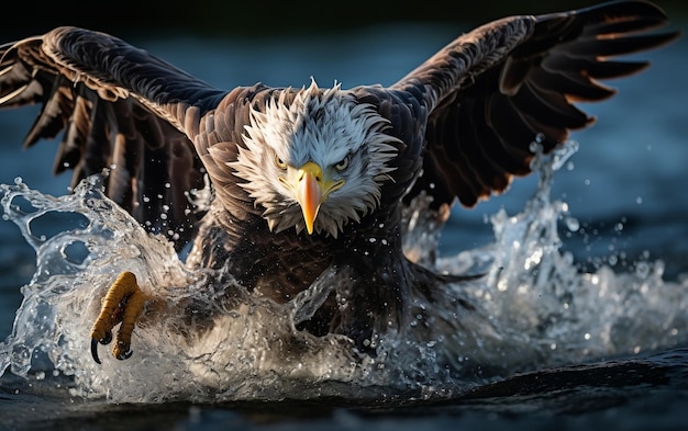 Aigle éclaboussant de l'eau IA générative