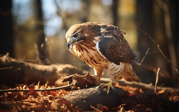 Photo un aigle en gros plan mangeant un faucon à queue rouge