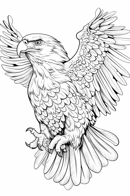 Photo l'aigle mandala intrigué debout sur une branche page de coloriage pour adultes sur fond blanc