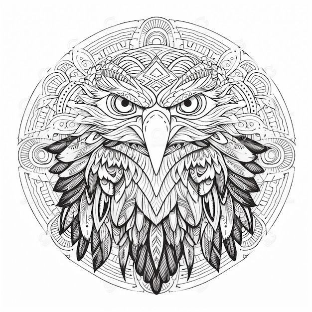 Aigle de motif de mandala en dessin au trait noir et blanc généré par l'IA généré par l'IA