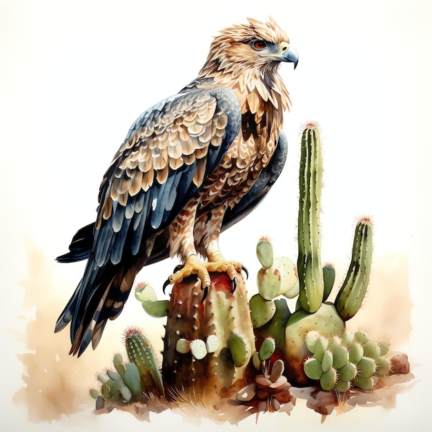 Aigle perché sur un cactus avec un serpent dans son bec symbolisant la fondation de Tenochtitlan