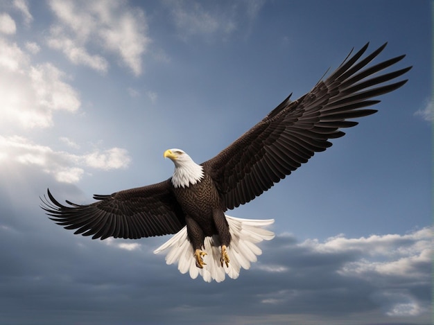 Un aigle à la queue blanche vole dans le ciel.