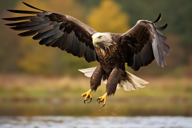 un aigle à tête blanche attrape du poisson en vol aigle à tète américain en vol eagle à tête blanche en vol