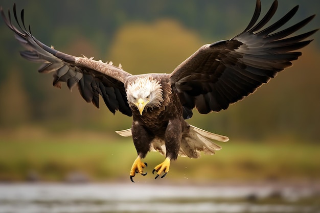 un aigle à tête blanche attrape du poisson en vol aigle à tète américain en vol eagle à tête blanche en vol