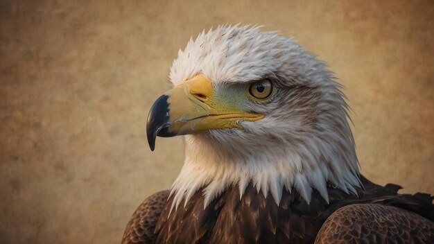 un aigle à tête blanche avec un bec jaune et un bec noir