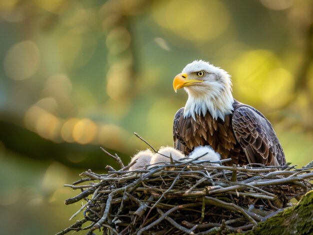 Photo l'aigle à tête blanche dans le nid