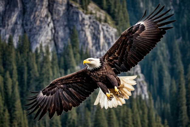 L'aigle à tête blanche s'élève dans les airs avec ses ailes pleinement déployées.