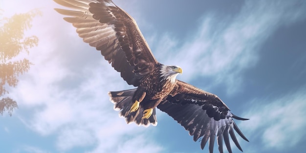 Un aigle volant dans le ciel au coucher du soleil