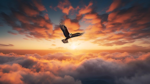 Aigle volant sur fond de ciel magnifique coucher de soleil oiseau de proie