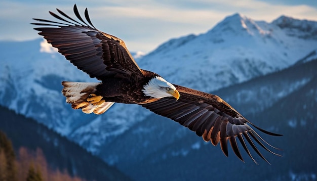 L'aigle volant sur la montagne