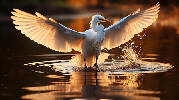 Aigrette gracieuse en vol au-dessus des eaux calmes