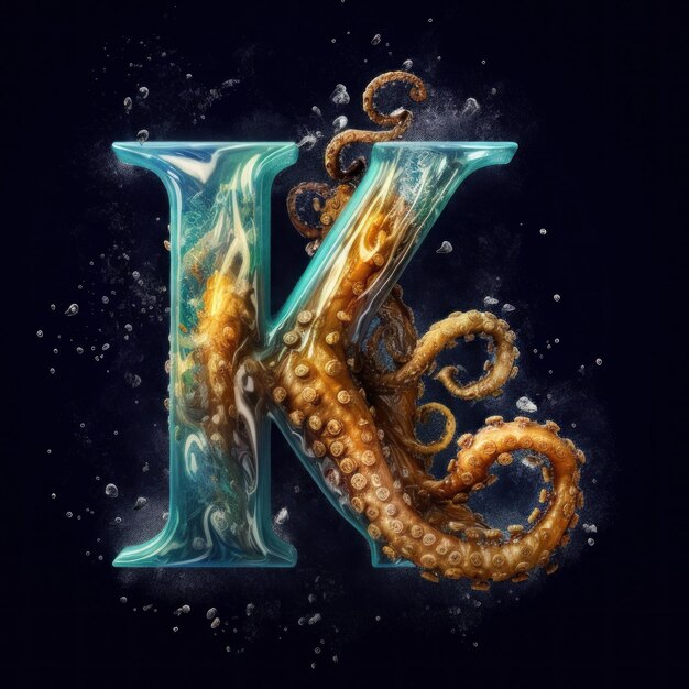 Photo aiimageletter_k_using_typography_style_of_realistic_octopuscréer à l'aide d'outils d'ia génératifs