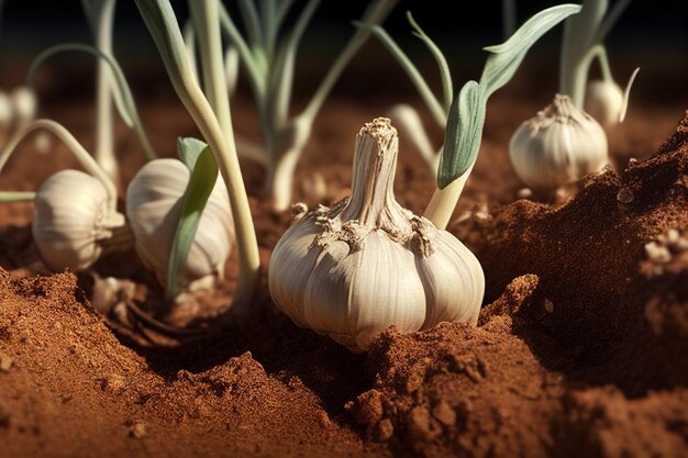 L'ail pousse dans le jardin et le champ