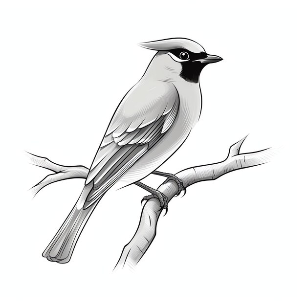 L'aile de cire de cèdre mignonne avec son aspect élégant et élégant clipart d'illustration d'aquarelle d'oiseau