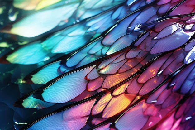 Aile de libellule en gros plan avec des couleurs irisées IA générative