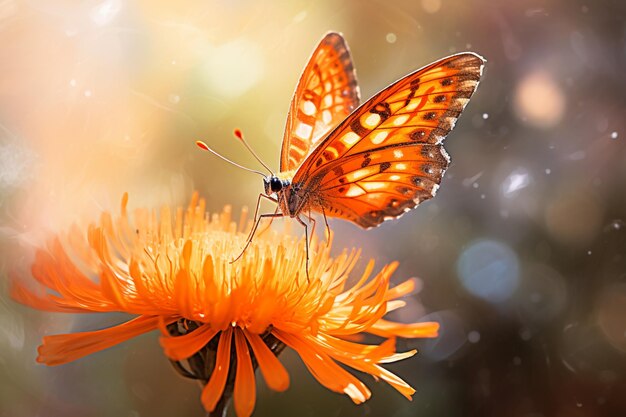 Aile de papillon en focus tête de fleur élégance générée