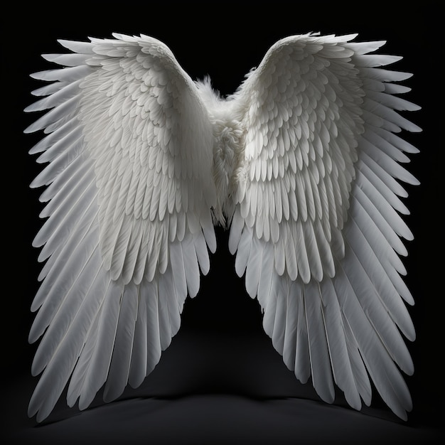 Photo ailes d'ange blanches sur fond noir ai générative