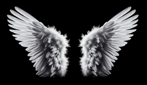 Photo ailes d'ange blanches isolées sur fond noir ia générative
