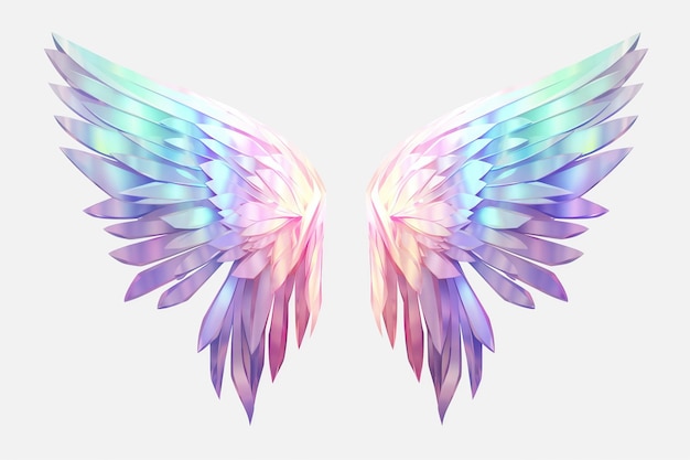 Ailes d'ange holographiques sur fond blanc