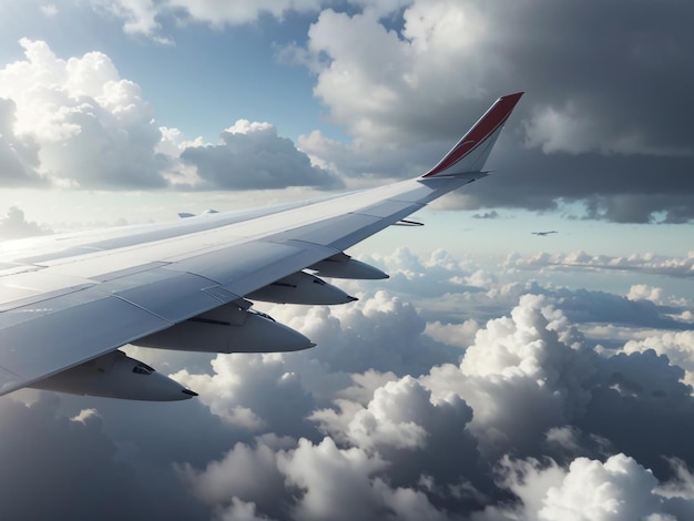 Ailes au-dessus des nuages Aile d'avion dans le ciel nuageux